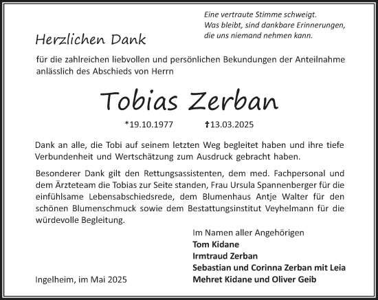 Traueranzeige von Tobias Zerban von Allgemeine Zeitung Rheinhessen-Nahe