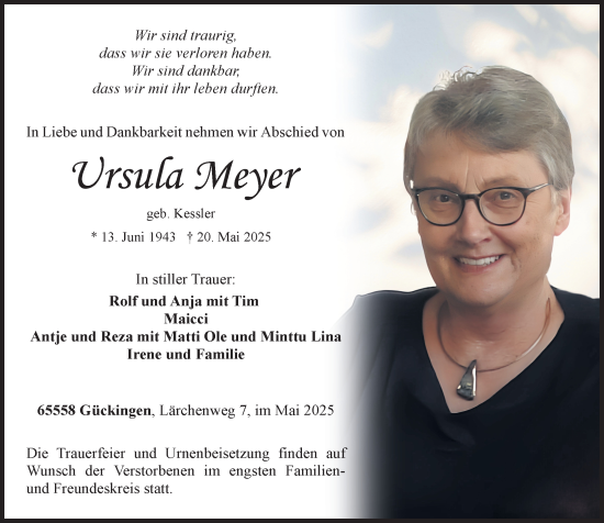 Traueranzeige von Ursula Meyer von Nassauische Neue Presse
