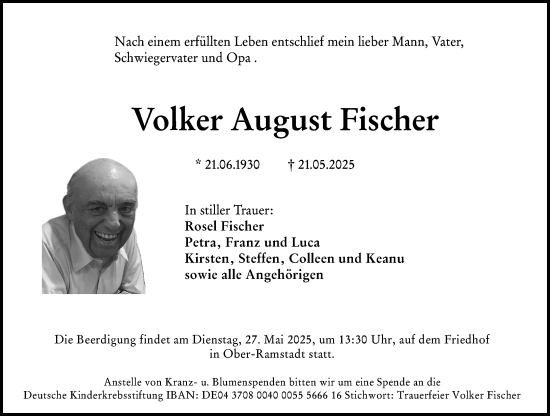 Traueranzeige von Volker August Fischer von Darmstädter Echo