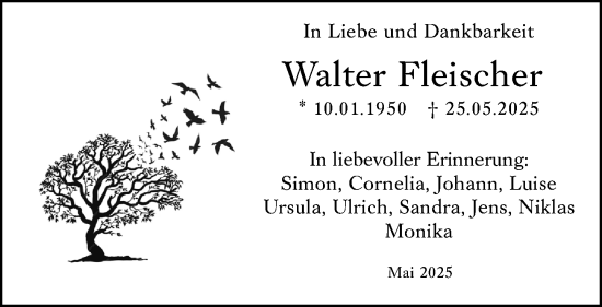 Traueranzeige von Walter Fleischer von Wetzlarer Neue Zeitung