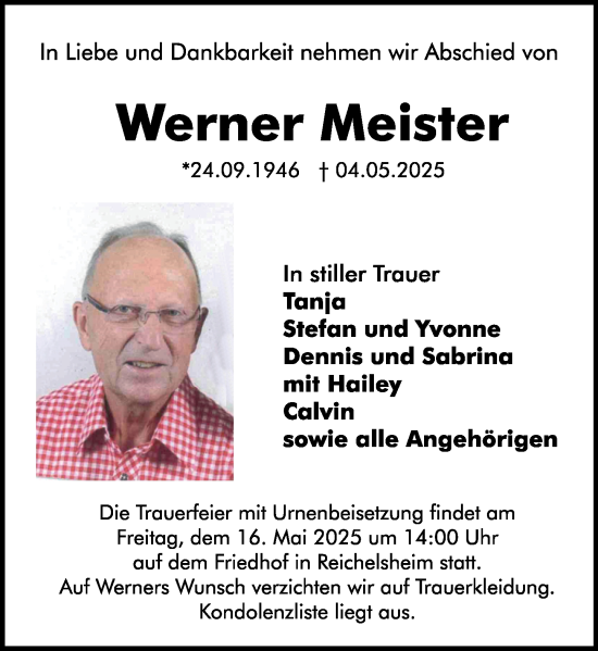 Traueranzeige von Werner Meister von Odenwälder Echo