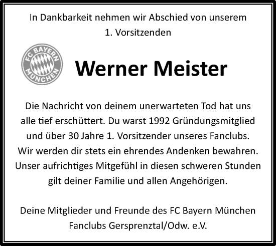 Traueranzeige von Werner Meister von Odenwälder Echo