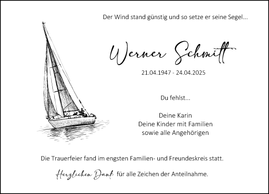 Traueranzeige von Werner Schmitt von Wetzlarer Neue Zeitung
