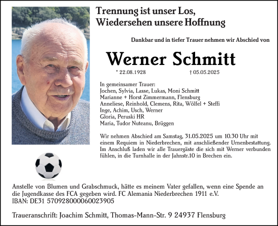 Traueranzeige von Werner Schmitt von Camberger Anzeiger
