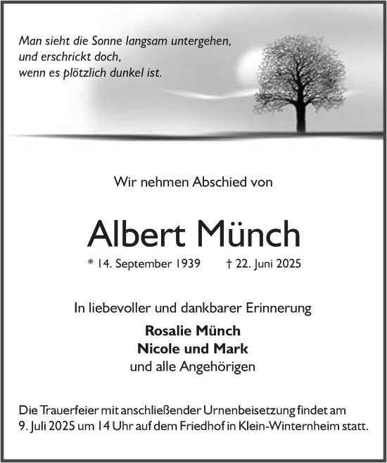 Traueranzeige von Albert Münch von Allgemeine Zeitung Mainz