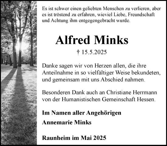 Traueranzeige von Alfred Minks von Rüsselsheimer Echo