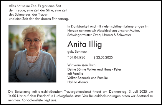 Traueranzeige von Anita Illig von Allgemeine Zeitung Mainz