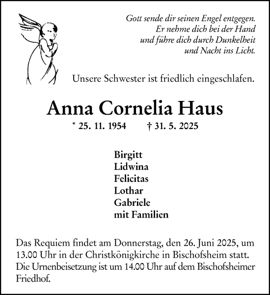 Traueranzeige von Anna Cornelia Haus von Rüsselsheimer Echo
