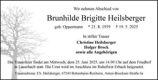 Traueranzeige von Brunhilde Brigitte Heilsberger von Odenwälder Echo