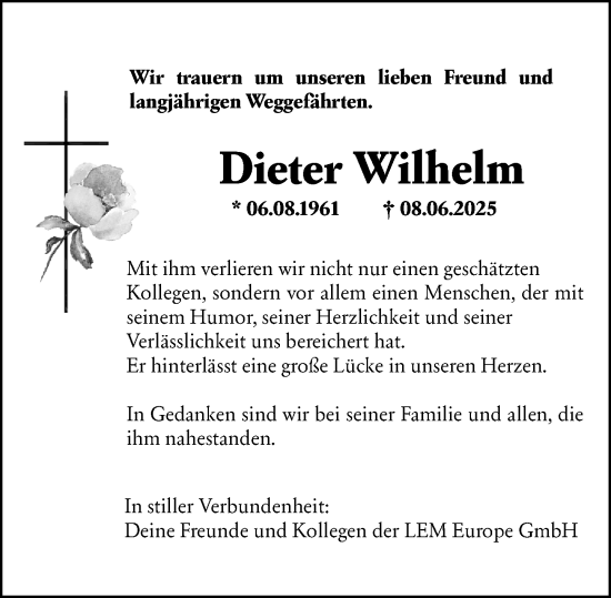 Traueranzeige von Dieter Wilhelm von Darmstädter Echo