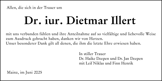 Traueranzeige von Dietmar Illert von Allgemeine Zeitung Mainz