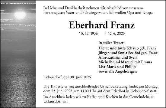 Traueranzeige von Eberhard Franz von Dill Block