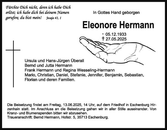 Traueranzeige von Eleonore Hermann von Dill Block