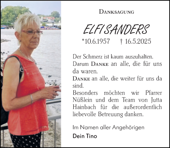 Traueranzeige von Elfi Sanders von Hinterländer Anzeiger