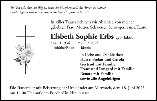 Traueranzeige von Elsbeth Sophie Erbs von Idsteiner Land/Untertaunus