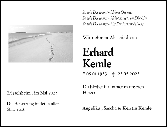 Traueranzeige von Erhard Kemle von Rüsselsheimer Echo
