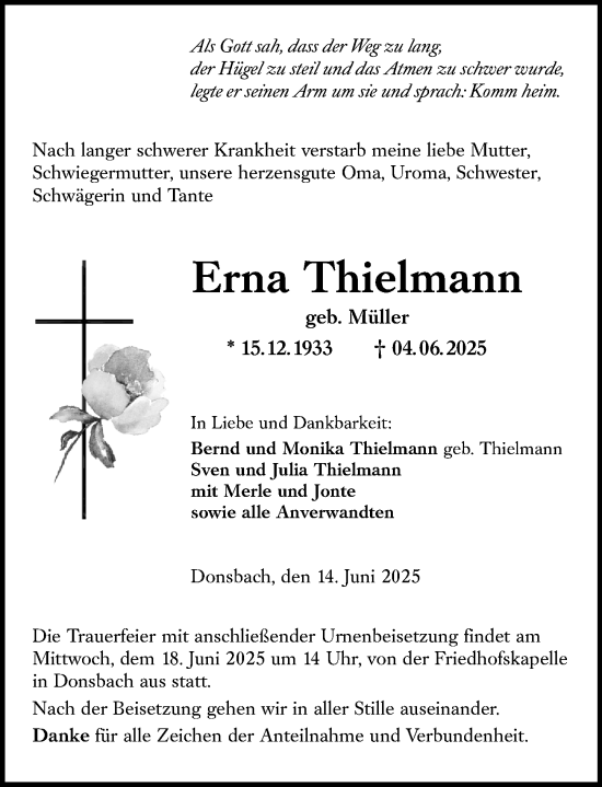 Traueranzeige von Erna Thielmann von Dill Block