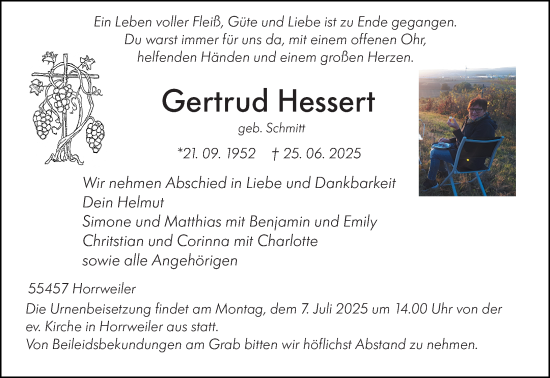 Traueranzeige von Gertrud Hessert von Allgemeine Zeitung Rheinhessen-Nahe