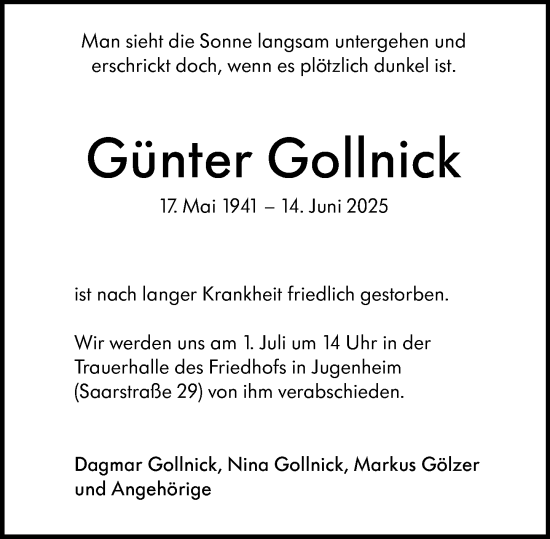 Traueranzeige von Günter Gollnick von Darmstädter Echo