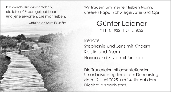 Traueranzeige von Günter Leidner von Wetzlarer Neue Zeitung