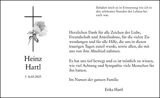Traueranzeige von Heinz Hartl von Weilburger Tageblatt