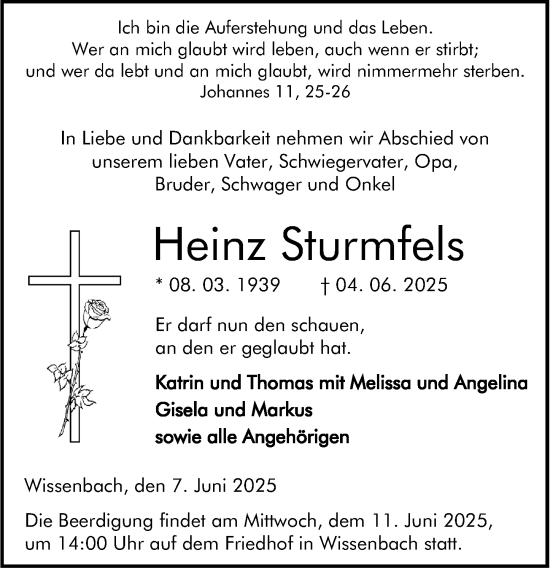 Traueranzeige von Heinz Sturmfels von Dill Block