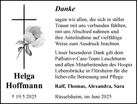 Traueranzeige von Helga Hoffmann von Rüsselsheimer Echo