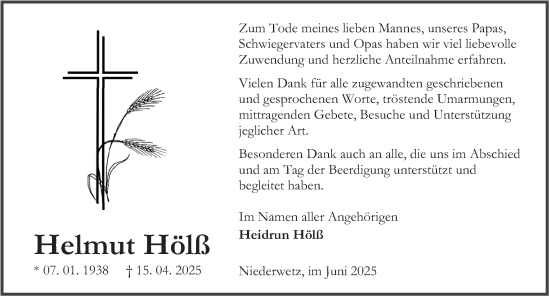 Traueranzeige von Helmut Hölß von Wetzlarer Neue Zeitung