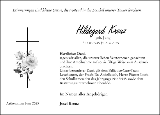 Traueranzeige von Hildegard Kreuz von Rüsselsheimer Echo