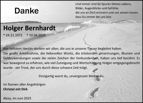 Traueranzeige von Holger Bernhardt von Allgemeine Zeitung Alzey