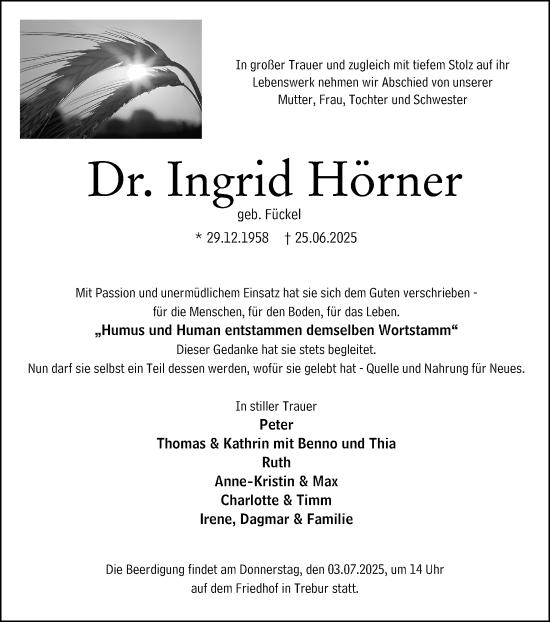 Traueranzeige von Ingrid Hörner von Groß-Gerauer Echo