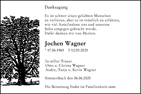Traueranzeige von Jochen Wagner von Dill Block