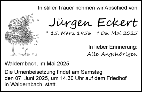Traueranzeige von Jürgen Eckert von Weilburger Tageblatt
