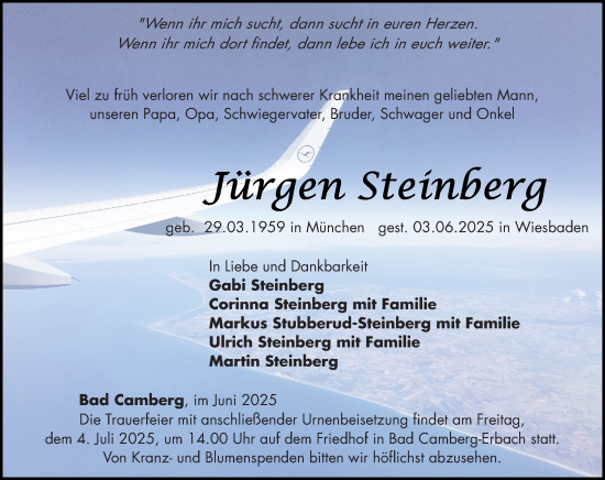 Traueranzeige von Jürgen Steinberg von Camberger Anzeiger