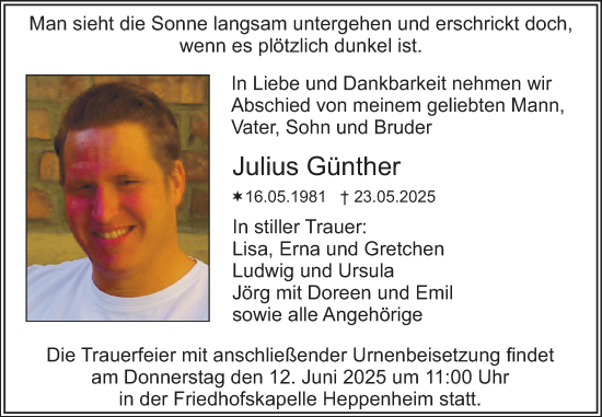 Traueranzeige von Julius Günther von Starkenburger Echo