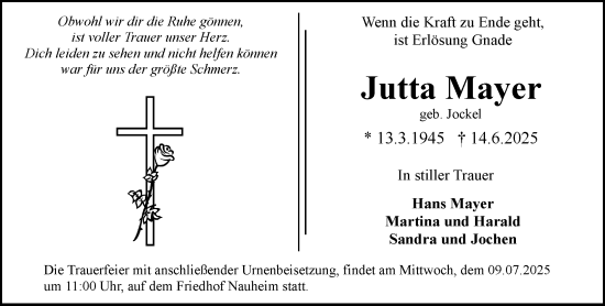 Traueranzeige von Jutta Mayer von Groß-Gerauer Echo