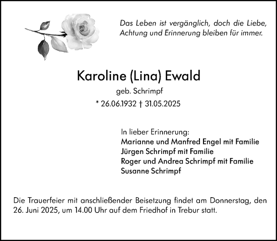 Traueranzeige von Karoline Ewald von Rüsselsheimer Echo