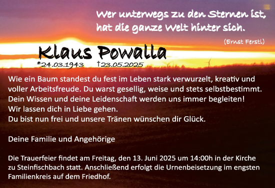 Traueranzeige von Klaus Powalla von Camberger Anzeiger