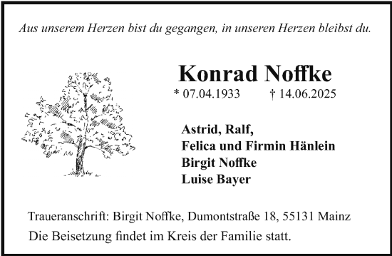 Traueranzeige von Konrad Noffke von Allgemeine Zeitung Rheinhessen-Nahe