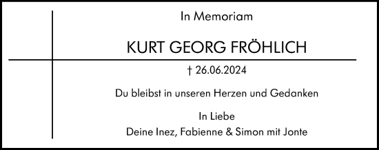 Traueranzeige von Kurt Georg Fröhlich von Allgemeine Zeitung Mainz