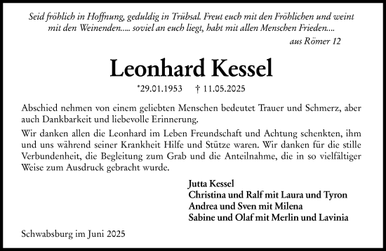 Traueranzeige von Leonhard Kessel von Allgemeine Zeitung Mainz