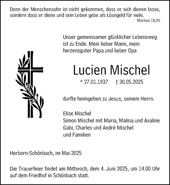 Traueranzeige von Lucien Mischel von Dill Block