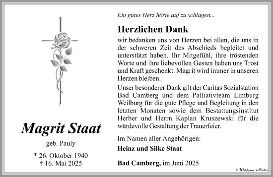 Traueranzeige von Magrit Staat von Camberger Anzeiger