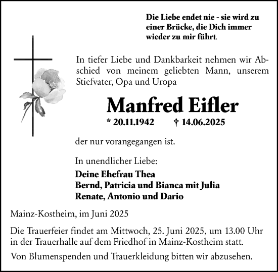 Traueranzeige von Manfred Eifler von Allgemeine Zeitung Mainz
