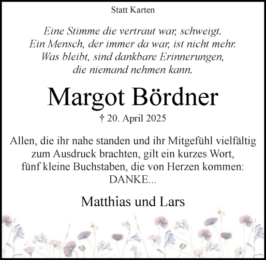 Traueranzeige von Margot Björdner von Camberger Anzeiger