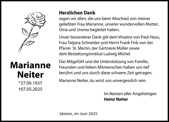 Traueranzeige von Marianne Neiter von Idsteiner Land/Untertaunus