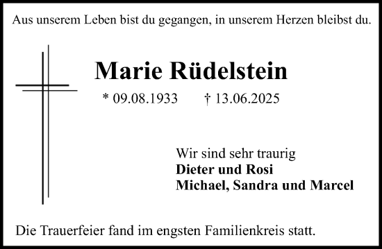 Traueranzeige von Marie Rüdelstein von Darmstädter Echo