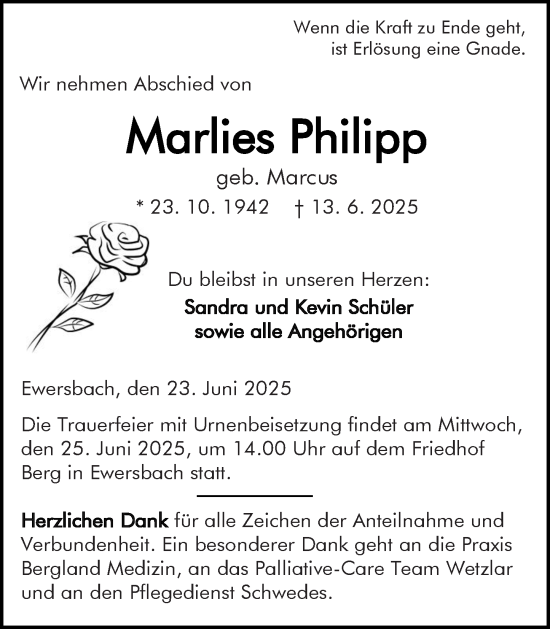 Traueranzeige von Marlies Philipp von Dill Block