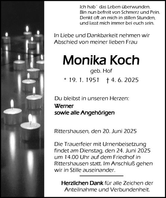 Traueranzeige von Monika Koch von Dill Block