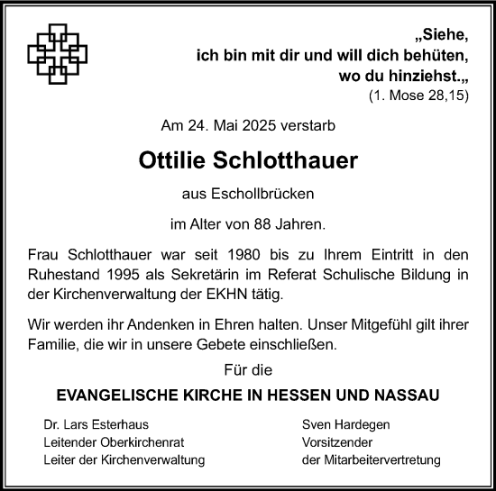 Traueranzeige von Ottilie Schlotthauer von Darmstädter Echo